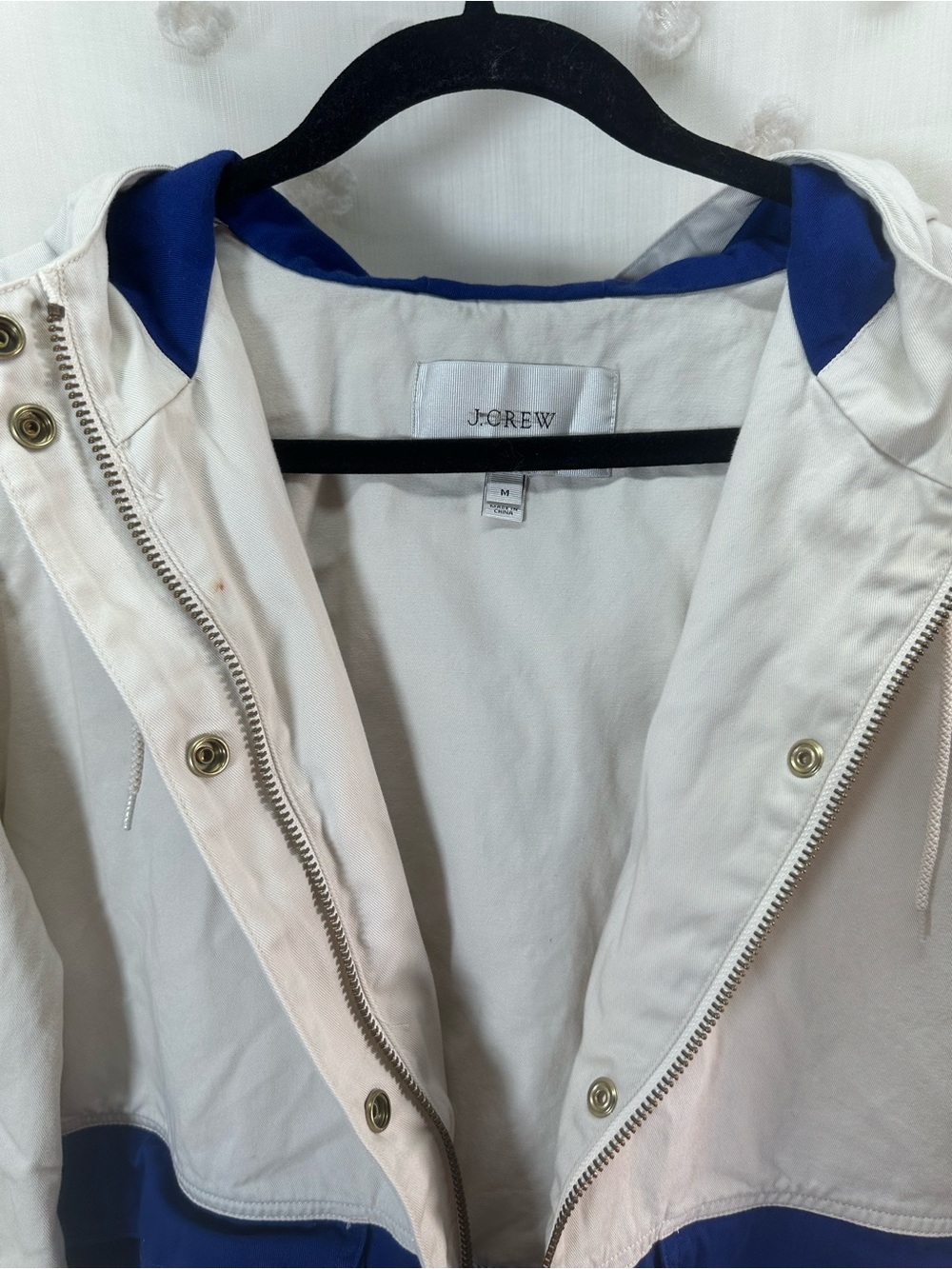 J. Crew Women’s Two-Tone Hooded Utility Jacket in White and Blue Size Medium - Picture 5 of 11